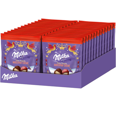Новогодние шоколадные яйца конфеты Milka Feine Kugeln Marzipan Creme