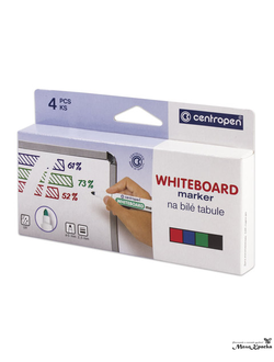 Маркеры стираемые для белой доски НАБОР 4 ЦВЕТА CENTROPEN "Dry-Wipe", 2,5 мм