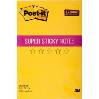 Блок-кубик Post-it Super Sticky 1623R-SY, 150х228мм, неон желтый (90 л)