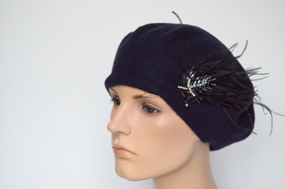 Берет фетровый с перьями Vizio Италия 1011 BL синий