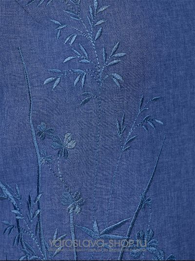 Синее льняное платье с вышивкой