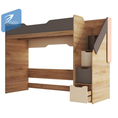 Rich КР-001 Кровать чердак Дуб Крафт золотой - Миндаль/Глиняный серый