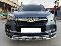 Защита переднего бампера двойная с перемычками d60/42 для Chery Tiggo 4 рестайлинг (2018-2024)