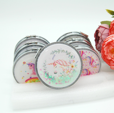 Зеркальце карманное двойное с блестками (ТИП: Бабочки, Единорог)