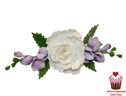 Цветы сахарные ветка Пион бело-сиреневый, 25см