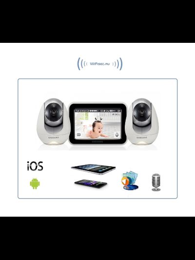 Samsung, двухрежимная видеоняня Samsung SEW-3053WPX2 (Wi-Fi и FHSS) с сенсорным монитором и моторизированной видеокамерой (2 шт.) с DVR и P2P, HD