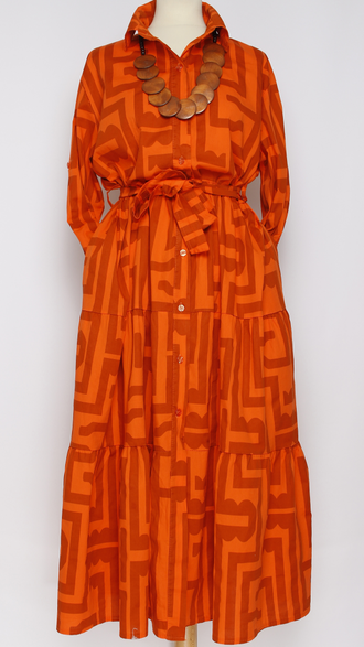 Платье - рубашка "ЯРУСЫ ОРНАМЕНТ" кофе, джинс, какао, оранжевое, жёлтое