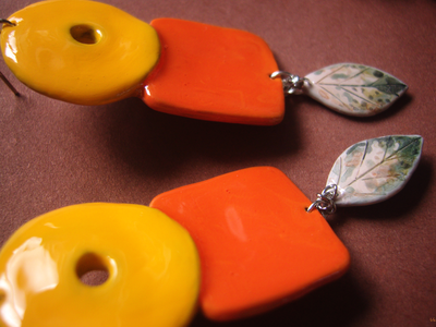 "Степное солнце", крупные этнические серьги в стиле глазурованной керамики