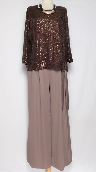 ДЖЕМПЕР  "Пайетки рукав 3\4" шоколад р.48-54