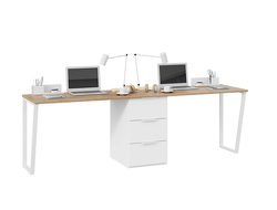 Детская ПОРТО - Комплект столов письменных с 1 тумбой универсальной Белый жемчуг/Яблоня Беллуно/Белы