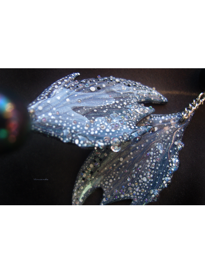 Длинные серьги-крылышки &quot;Фея Исчезающих Сумерек&quot; с чёрным жемчугом