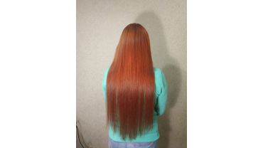 Выход из блонда окрасили в рыжий и нарастили натуральные волосы цвет в цвет, работа и фото домашней мастерской Ксении Грининой 1