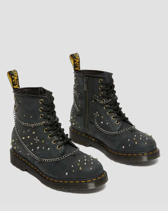 Dr. Martens 1460 Studded Chain Leather Lace Up Black