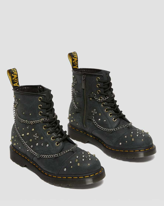 Ботинки Dr. Martens 1460 Studded Chain Leather Lace Up Black Utility