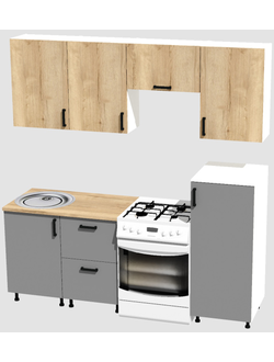 Кухня Эконом 1,5 метра с полуколонкой (1000х500) Цвет: Дуб Вотан/Базальт