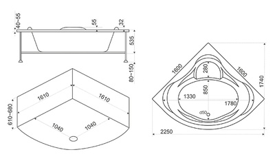 Акриловая гидромассажная ванна BAS Мега 160х160