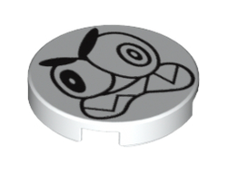 Tile, Round 2 x 2 with Bottom Stud Holder with Black Large Eyes and Scowl with Sharp Teeth Nixel Face Pattern, White (14769pb006 / 6060729)