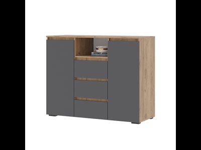 Хелен КМ 01 Комод 3 ящика и 2 створки 1200х960х465 дуб крафт золотой/графит