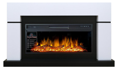 Линейный электрокамин Lindos белый с чёрным с очагом Vision 42 LOG LED