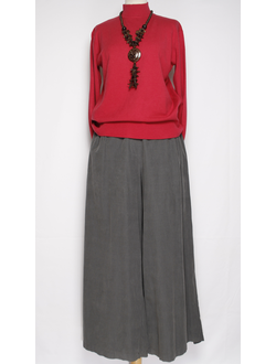 Брюки вельветовые"Палаццо защипы пояс" графит до 54