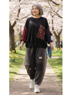 Джинсы "Серые вставки" черные р.48-54