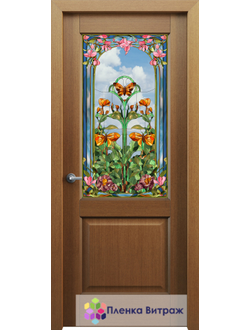 Витражная пленка, витражная пленка самоклеющаяся под заказ,пленочный витраж с бабочками