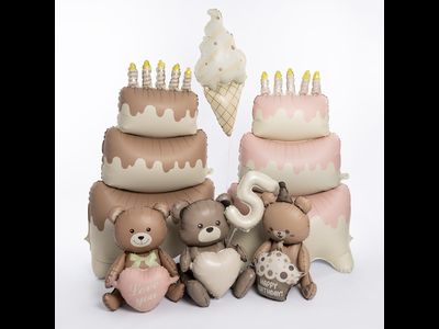 Шар 3D (47&#039;&#039;/119 см) Фигура, Торт со свечками, Бежевый, Сатин