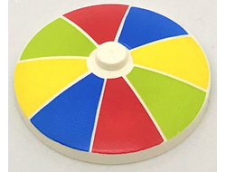 Dish 4 x 4 Inverted Radar with Solid Stud with Red, Blue, Yellow, and Lime Stripes Pattern, White (3960pb043 / 6217974)