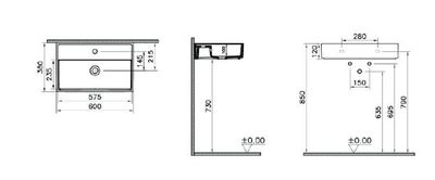 Прямоугольная раковина-чаша VitrA ArchiPlan с отверстием под смеситель, 60 см, цвет белый, 7401B003-0001