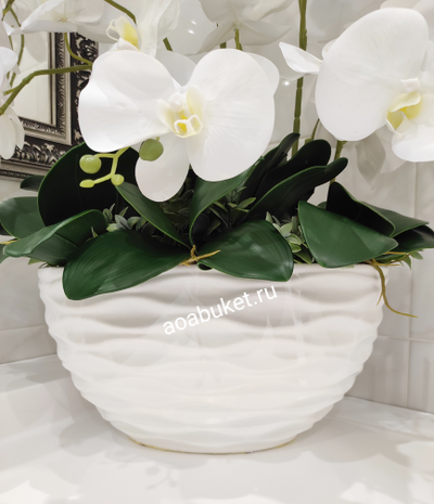Незабываемая Композиция из искусственных цветов - Орхидея белая в большой вазе № ОР024/Купить