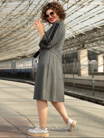 Платье комбинированное "твид" с деталями по диагонали