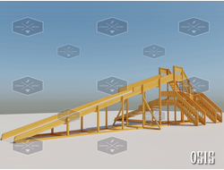 Горка деревянная с двумя скатами. Скат 15 метров и 6 метров.