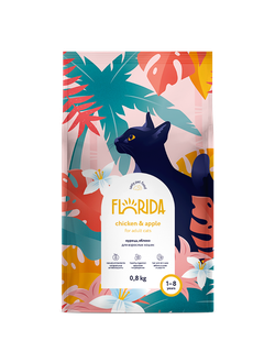 Florida сухой корм для взрослых кошек с курицей и яблоком 0,8 кг
