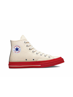 Converse Comme des Garcons Play  с сердечком белые высокие с красной подошвой A01794C