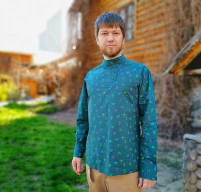 Современная косоворотка "Богатырская" пестрядь