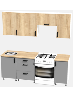 Кухня Эконом 1,5 метра (1100х400) Цвет: Дуб Вотан/Базальт