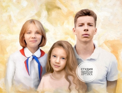 Портрет в стиле Масло 3 человека