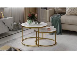 Стол журнальный Вега Золото/Стекло Белый мрамор