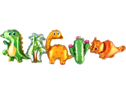 Шар гирлянда, 102 см, Фигура, Динозаврики