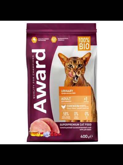 AWARD (Авард) Urinary, сухой корм для кошек для профилактики мочекаменной болезни, Курица 400 г