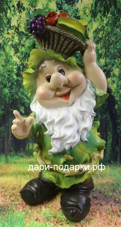 Гном с корзиной фруктов 75*35см   8,8кг   полистоун Россия 6642/028425-1*