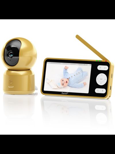 Wi-Fi видеоняня Ramili Baby RV1500GOLD с повышенной дальностью (монитор-камера до 300 м), монитор 5" и 1 поворотная видеокамера, просмотр через мобильные устройства по сервису р2р, DVR, Full HD 2 Mp