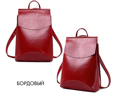 Рюкзак-сумка French из натуральной кожи + ПОДАРОК, Цвет: Бордовый, Черный, Синий, Платина, Красный, Белый, Серый, Изумрудный