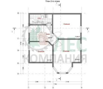 Полутораэтажный дом из бруса 8,7x7,7 с эркером и крыльцом