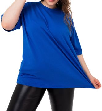 Женская свободная футболка БОЛЬШОГО размера Арт. 15373-6044 (цвет синий) Размеры 54-72
