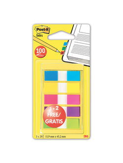 Закладки клейкие POST-IT, пластиковые, 12 мм, 3+5 цветов х 20 шт., 683-5CBP