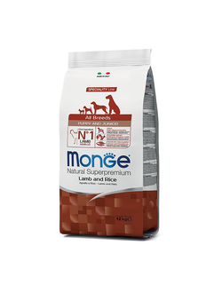 Корм для щенков Monge (Монж) Puppy & Junior Lamb ягненок с рисом 12 кг