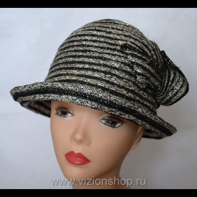 Летняя шляпа из льна Vizio Италия 4804 серебро с черным