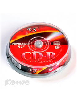 Носители информации CD-R, 52x, VS, Cake/10, VSCDRCB1001