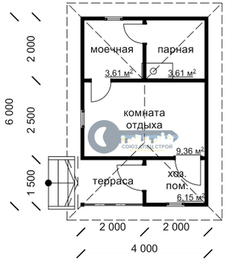 Б-14  ГАБАРИТНЫЕ РАЗМЕРЫ: (6Х4М) 1 ЭТАЖ, ОБЩАЯ ПЛОЩАДЬ: 24М²